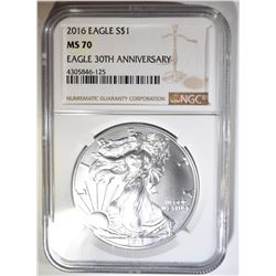 2016 30th ANNIV SILVER EAGLE NGC MS-70
