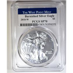2018-W BURNISHED SILVER EAGLE PCGS SP-70
