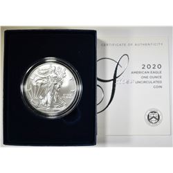 2020-W BUNISHED AMERICAN SILVER EAGLE ORIG BOX/COA