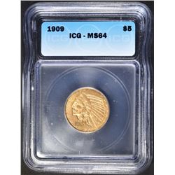 1909 $5.00 GOLD INDIAN ICG MS-64