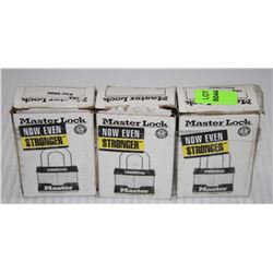 LOT OF 3 MASTER 1 1/4 X 9/32 X 44 PADLOCKS