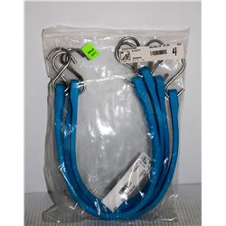 LOT OF 4 20" BLUE SNAP HOOKER TIE DOWNS