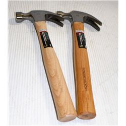 LOT OF 2 AURORA 16OZ HICKORY HANDLED CLAW HAMMERS