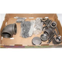 FLAT OF ASSORTED PIPE THREADS, CAPS, NUTS AND MORE