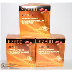 3 BOXES OF EZ200 ZENITH FOAM EAR PLUGS.