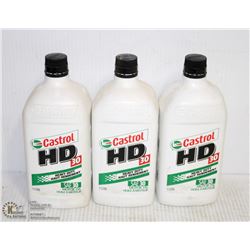 THREE 1 LITRE JUGS OF CASTROL HEAVY DUTY SAE30 OIL