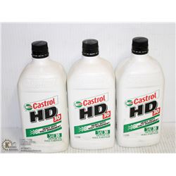 THREE 1 LITRE JUGS OF CASTROL HEAVY DUTY SAE30 OIL