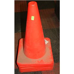 LOT OF 5 ORANGE TRAFFIC CONES, 18" TALL