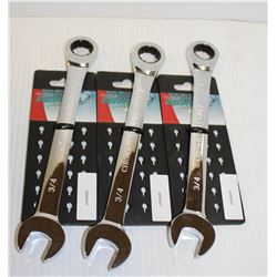 LOT OF 3 AURORA 3/4" CHROME COMBINATION WRENCH