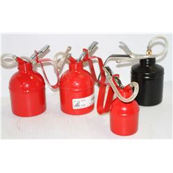LOT OF 4 LEVER OIL CANS, ASSORTED SIZES