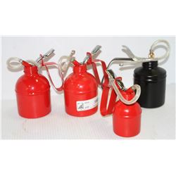 LOT OF 4 LEVER OIL CANS, ASSORTED SIZES