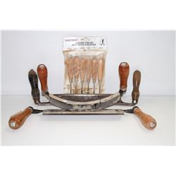 3 BARK STRIPPING DRAWER KNIVES, 2 HANDLES