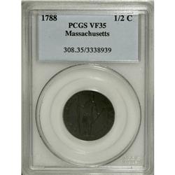 1788 1/2 C Massachusetts Half Cent VF35 PCGS. PCGS