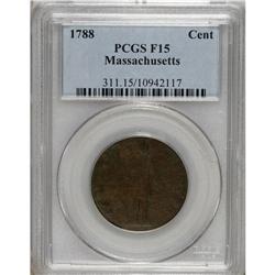 1788 1C Massachusetts Cent, Period F15 PCGS. PCGS