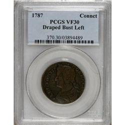 1787 COPPER Connecticut Copper, Draped Bust Left VF3