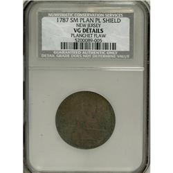 1787 COPPER New Jersey Copper, Small Planchet, Plain S