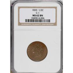1833 1/2 C MS62 Brown NGC. C-1. NGC Census: (51/16