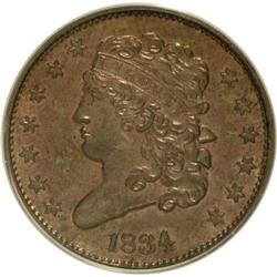 1834 1/2 C MS63 Red and Brown PCGS. PCGS Populatio