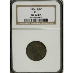 1854 1/2 C MS62 Brown NGC. C-1. NGC Census: (66/25