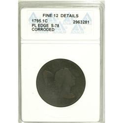 1795 1C Plain Edge--Corroded--ANACS. Fine 12 Details.