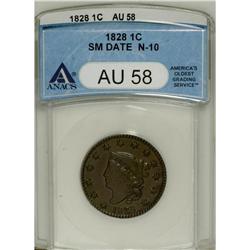 1828 1C Large Narrow Date AU58 ANACS. N-10. NGC Ce