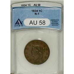 1834 1C Large 8, Small Stars, Medium Letters AU58 AN
