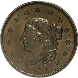 1837 1C Head of 1838 MS62 Brown PCGS. Ex: November 198