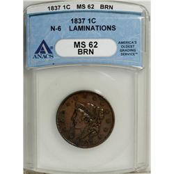 1837 1C Head of 1838 MS62 Brown ANACS. N-6. NGC Census
