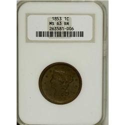 1853 1C MS63 Brown NGC. NGC Census: (122/470). PCG