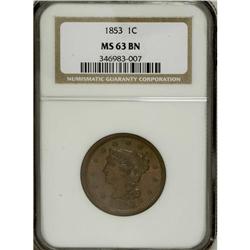 1853 1C MS63 Brown NGC. NGC Census: (121/470). PCG
