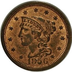 1856 1C Upright 5 MS62 Brown ANACS. N-7. NGC Census: (