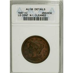 1857 1C Large Date--Cleaned--ANACS. AU58 Details. NGC