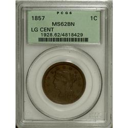 1857 1C Large Date MS62 Brown PCGS. PCGS Populatio