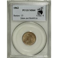 1862 1C MS64 PCGS. Eagle Eye Photo Seal included.