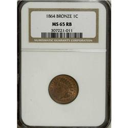 1864 1C Bronze No L MS65 Red and Brown NGC. NGC Ce