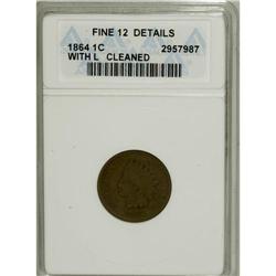 1864 1C L On Ribbon--Cleaned--ANACS. Fine 12 Details