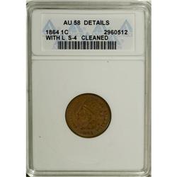 1864 1C L On Ribbon--Cleaned--ANACS. AU58 Details. NGC