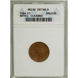 1864 1C L On Ribbon Brown--Cleaned--ANACS. . NGC Censu