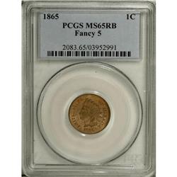 1865 1C Fancy 5 MS65 Red and Brown PCGS. PCGS Popu