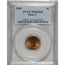 1865 1C Plain 5 MS65 Red and Brown PCGS. PCGS Popu