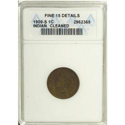 1909-S 1C --Cleaned--ANACS. Fine 15 Details. NGC Ce