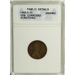 1909-S VDB 1C --Corroded, Scratched--ANACS. Fine 12 D