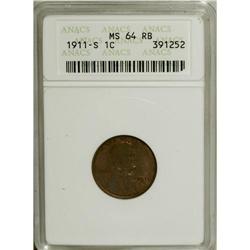 1911-S 1C MS64 Red and Brown ANACS. NGC Census: (8