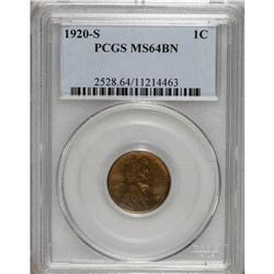 1920-S 1C MS64 Brown PCGS. PCGS Population (22/2).