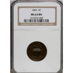 1866 2C MS63 Brown NGC. NGC Census: (31/89). PCGS