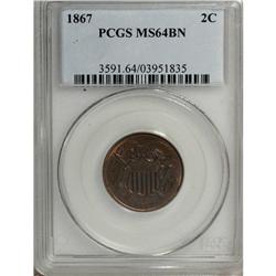 1867 2C MS64 Brown PCGS. PCGS Population (21/2). N