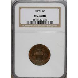 1869 2C MS64 Red and Brown NGC. NGC Census: (53/71
