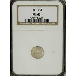 1851 3CS MS63 NGC. NGC Census: (218/586). PCGS Pop
