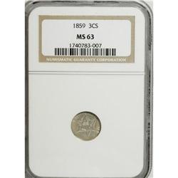 1859 3CS MS63 NGC. NGC Census: (52/134). PCGS Popu