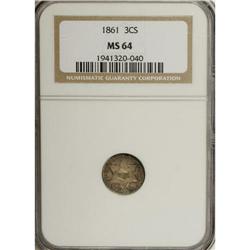 1861 3CS MS64 NGC. NGC Census: (159/212). PCGS Pop